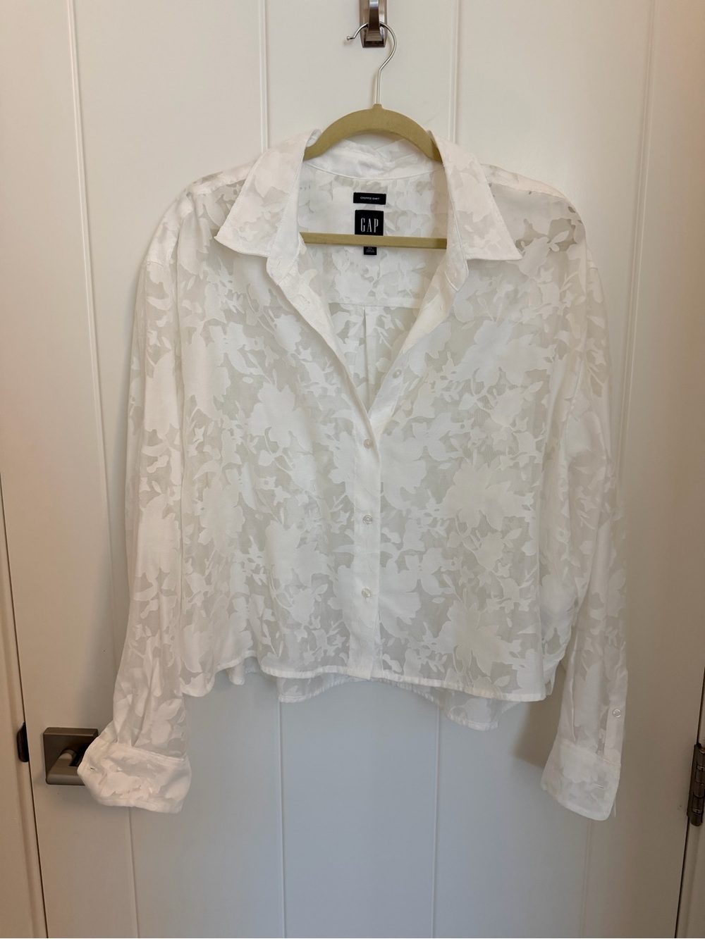 GAP White Floral Sheer Button-Front Shirt